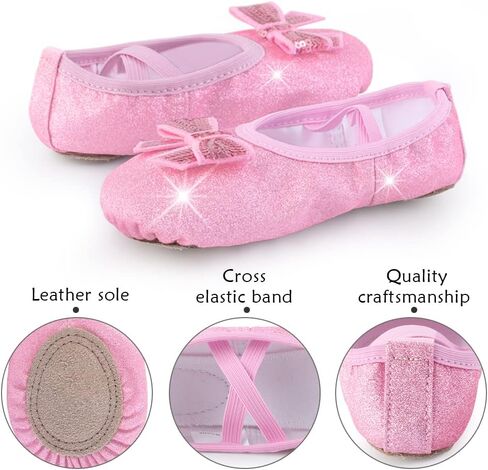 WYHDY Ballet Shoes Split-Sole Glitter Flats Dance Shoes for Girls Toddler/Kid（WX55-08-22 in Kuwait