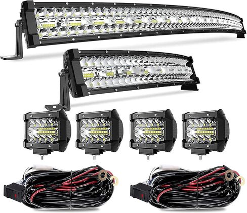 Led Light Bar 52 Inch Curved 975W + 22 Inch 390W Light Bars Triple Row Spot Flood Combo Off Road Lights Kits + 4Pcs 4in 60W Driving Fog Lights W/Wiring Harness Kit for Jeep Trucks Boat Lighting in Saudi Arabia
