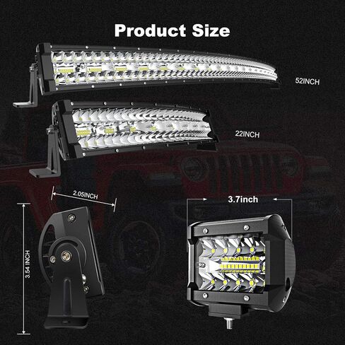 Led Light Bar 52 Inch Curved 975W + 22 Inch 390W Light Bars Triple Row Spot Flood Combo Off Road Lights Kits + 4Pcs 4in 60W Driving Fog Lights W/Wiring Harness Kit for Jeep Trucks Boat Lighting in Saudi Arabia