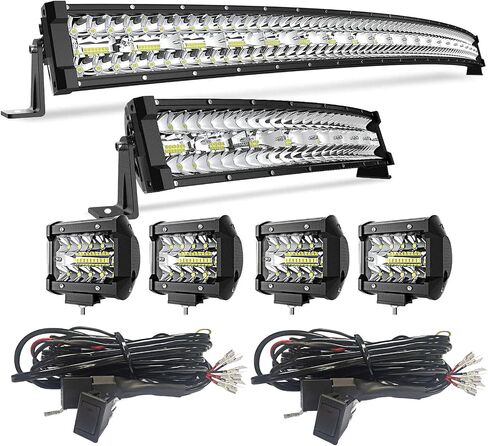 Led Light Bar 52 Inch Curved 975W + 22 Inch 390W Light Bars Triple Row Spot Flood Combo Off Road Lights Kits + 4Pcs 4in 60W Driving Fog Lights W/Wiring Harness Kit for Jeep Trucks Boat Lighting in Saudi Arabia