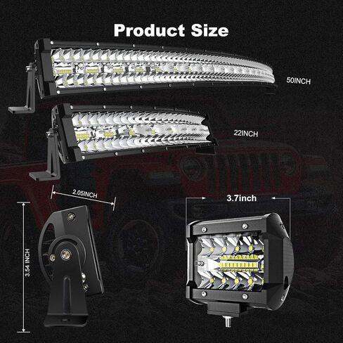 Led Light Bar 52 Inch Curved 975W + 22 Inch 390W Light Bars Triple Row Spot Flood Combo Off Road Lights Kits + 4Pcs 4in 60W Driving Fog Lights W/Wiring Harness Kit for Jeep Trucks Boat Lighting in Saudi Arabia