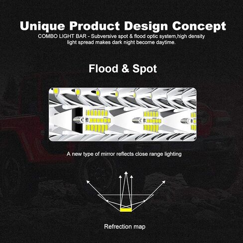 Led Light Bar 52 Inch Curved 975W + 22 Inch 390W Light Bars Triple Row Spot Flood Combo Off Road Lights Kits + 4Pcs 4in 60W Driving Fog Lights W/Wiring Harness Kit for Jeep Trucks Boat Lighting in Saudi Arabia