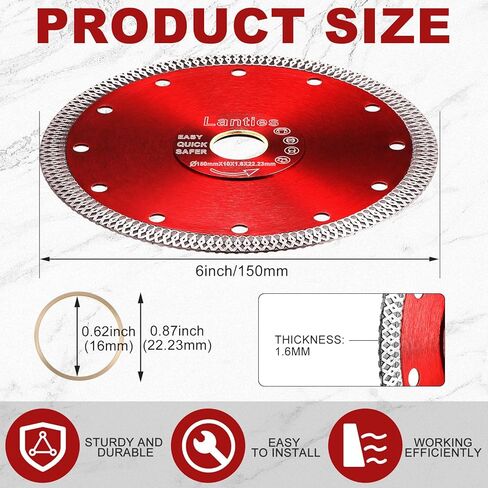 5 قطع الماس شفرة المنشار 6 بوصة رقيقة بلاط شفرة السائبة بلاط عجلة قطع الماس لطاحونة زاوية قطع الخزف بلاط السيراميك الجرانيت الرخام (الأحمر) in Kuwait