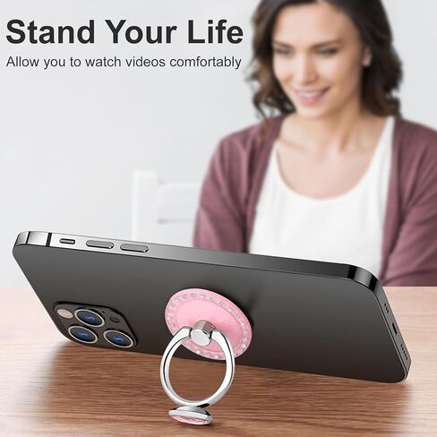 Phone Ring Stand Holder with Crystals, Bling 360° Rotation Phone Ring Grip Finger Kickstand, Compatible with Most of Phones Tablet and Case (Pink) in Kuwait