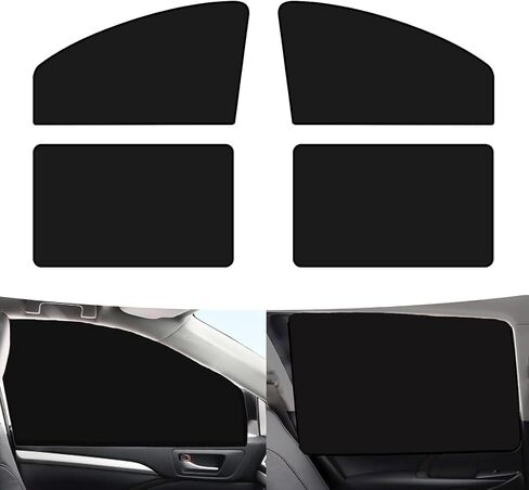 4 PCS Car Side Window Sunshade, Sun Protection Elastic Cooling Heat Insulation Front Rear Window Sunshade Net, Multi-Functional Decorative Accessories, Suitable for Most Car Models (Black) in Saudi Arabia