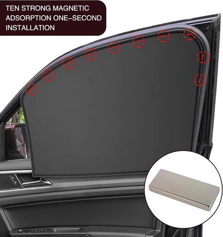 4 PCS Car Side Window Sunshade, Sun Protection Elastic Cooling Heat Insulation Front Rear Window Sunshade Net, Multi-Functional Decorative Accessories, Suitable for Most Car Models (Black) in Saudi Arabia