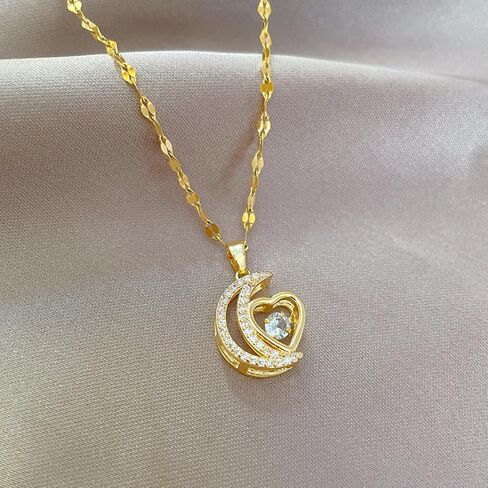 RINHOO FRIENDSHIP To My Daughter Necklace from Mom Dad Moon Star Heart Titanium Steel Birthday Christmas Valentines Day Gifts Jewelry for Daughter in Saudi Arabia
