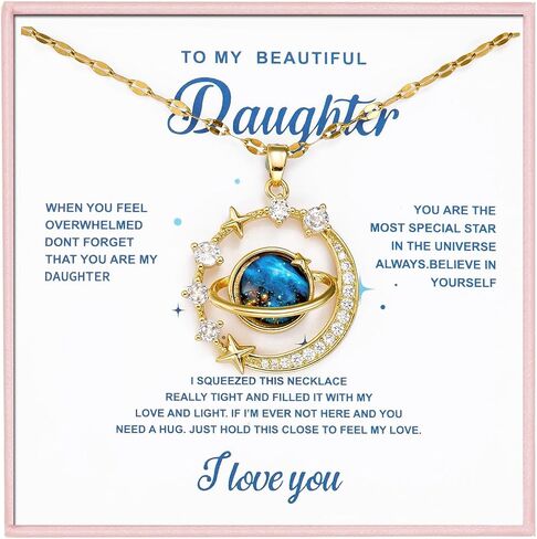 RINHOO FRIENDSHIP To My Daughter Necklace from Mom Dad Moon Star Heart Titanium Steel Birthday Christmas Valentines Day Gifts Jewelry for Daughter in Saudi Arabia