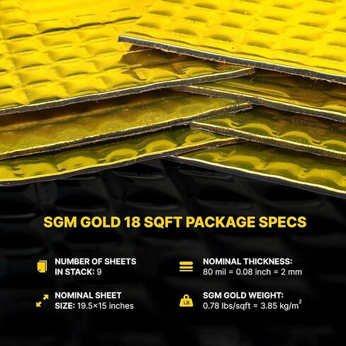 SGM Gold 80mil 5 sqft Car Sound Deadening Mat, Automotive Sound Deadener, Self Adhesive Butyl Car Sound Deadening Material, Audio Noise Insulation and Dampening Sheets in Saudi Arabia