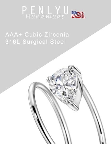 20 Gauge 10mm Thin Double Nose Ring Hoop for Single Piercing, Teardrop Cubic Zirconia Nose Ring Stud, Surgical Steel Silver Spiral Twist Nose Jewelry for Women in Saudi Arabia