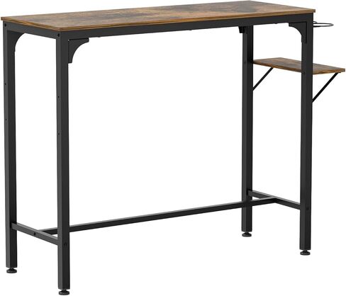 5-Piece Compact Strip Bar Set for 2 Bistro Table with Wine Rack & PU Leather Stools with Backrest Modern Home & Kitchen Decor Ideal for Small Spaces, 47.44"W x 15.75"D x 35.43"H, Antique Brown in Kuwait