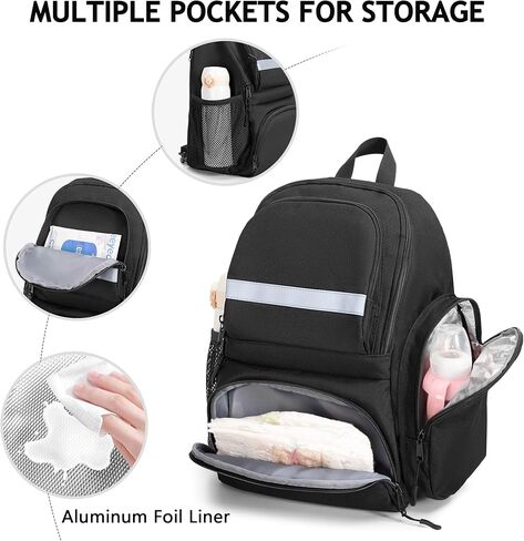 حقيبة تنظيم لعربة الأطفال متوافقة مع حقيبة ظهر لحفاضات الأطفال ومقعد السيارة للأطفال من دونا، جناحين على الجانبين وحزام كتف قابل للفصل، أسود in Kuwait