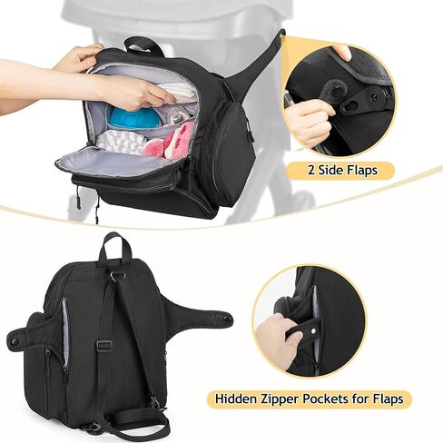 حقيبة تنظيم لعربة الأطفال متوافقة مع حقيبة ظهر لحفاضات الأطفال ومقعد السيارة للأطفال من دونا، جناحين على الجانبين وحزام كتف قابل للفصل، أسود in Kuwait