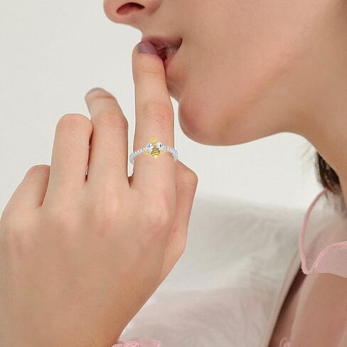 خاتم النحل من الفضة الإسترليني مع خاتم وعد كريستال هدية للنساء والفتيات المراهقات in Kuwait