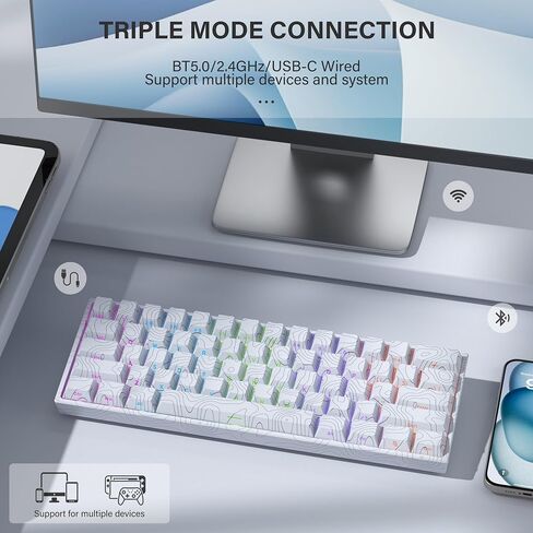 60% Percent Keyboard, Topographic Theme Keyboard, XVX M61 Pro Bluetooth/2.4GHz/USB-C Wireless Mechanical Gaming Keyboard, Hot Swappable Keyboard, Pre-lubed Switch Custom Keyboard RGB for Mac/Win in Saudi Arabia