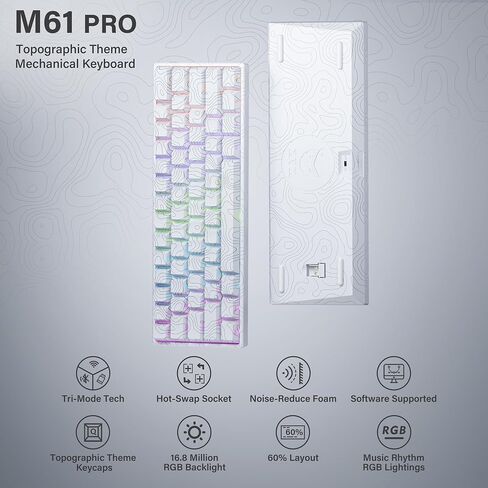 60% Percent Keyboard, Topographic Theme Keyboard, XVX M61 Pro Bluetooth/2.4GHz/USB-C Wireless Mechanical Gaming Keyboard, Hot Swappable Keyboard, Pre-lubed Switch Custom Keyboard RGB for Mac/Win in Saudi Arabia