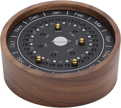 Wooden Planetary Calendar, Creative Planetary Perpetual Calendar Business Table Desk Calendar for Office Home Decoration Ornaments(Black) in Saudi Arabia