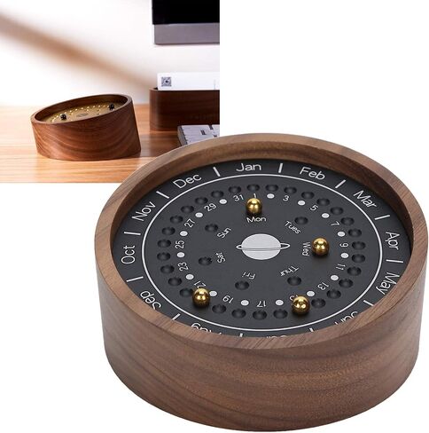 Wooden Planetary Calendar, Creative Planetary Perpetual Calendar Business Table Desk Calendar for Office Home Decoration Ornaments(Black) in Saudi Arabia