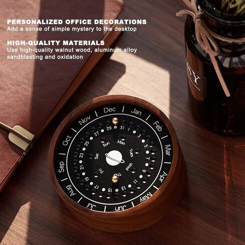 Wooden Planetary Calendar, Creative Planetary Perpetual Calendar Business Table Desk Calendar for Office Home Decoration Ornaments(Black) in Saudi Arabia