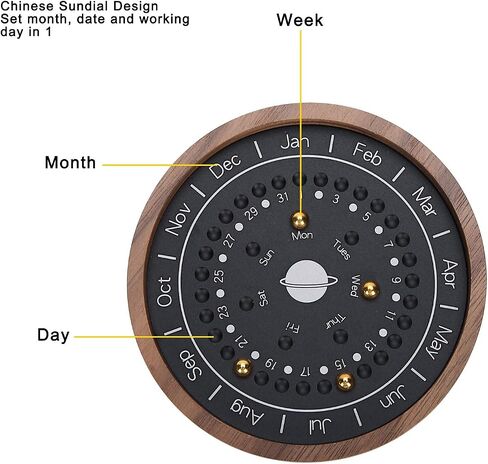 Wooden Planetary Calendar, Creative Planetary Perpetual Calendar Business Table Desk Calendar for Office Home Decoration Ornaments(Black) in Saudi Arabia