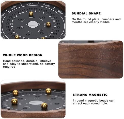 Wooden Planetary Calendar, Creative Planetary Perpetual Calendar Business Table Desk Calendar for Office Home Decoration Ornaments(Black) in Saudi Arabia