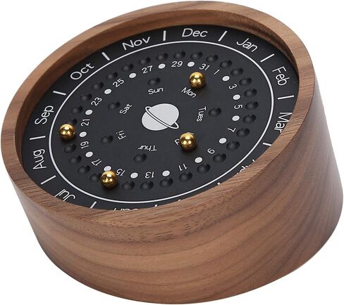 Wooden Planetary Calendar, Creative Planetary Perpetual Calendar Business Table Desk Calendar for Office Home Decoration Ornaments(Black) in Saudi Arabia