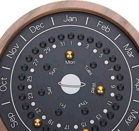 Wooden Planetary Calendar, Creative Planetary Perpetual Calendar Business Table Desk Calendar for Office Home Decoration Ornaments(Black) in Saudi Arabia