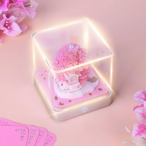Time Piece Calendar,Desk Calendar With Lights, 2024 DIY Calendar 3D Memo Pad Paper Art Sakura Tree,School Year Calendar for Teacher,Monthly Calendar Gift Desktop Decoration (Pink) in Saudi Arabia