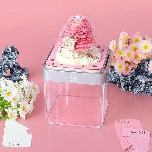 Time Piece Calendar,Desk Calendar With Lights, 2024 DIY Calendar 3D Memo Pad Paper Art Sakura Tree,School Year Calendar for Teacher,Monthly Calendar Gift Desktop Decoration (Pink) in Saudi Arabia