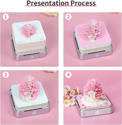 Time Piece Calendar,Desk Calendar With Lights, 2024 DIY Calendar 3D Memo Pad Paper Art Sakura Tree,School Year Calendar for Teacher,Monthly Calendar Gift Desktop Decoration (Pink) in Saudi Arabia