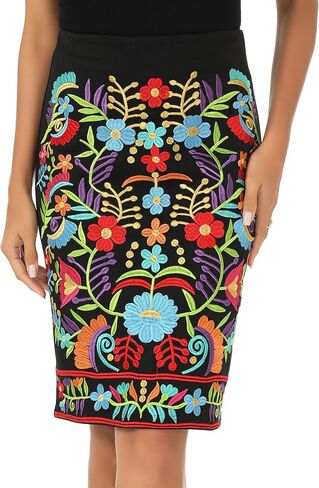 Mexican Floral Embroidered Midi Skirt for Women Traditional Dress Cinco De Mayo Fiesta Style Outfit in Saudi Arabia