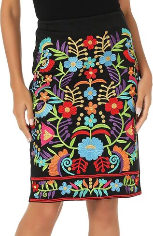 Mexican Floral Embroidered Midi Skirt for Women Traditional Dress Cinco De Mayo Fiesta Style Outfit in Saudi Arabia