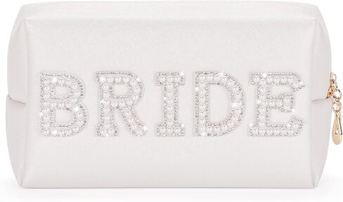 Etercycle Bride Letter Makeup Bag, Bride To Be Gifts Bling Pearl Rhinestone Patch Cosmetic Bag, Waterproof PU Travel Toiletry Bag for Bachelorette Party Women Wedding Bridal (Gold) in Kuwait