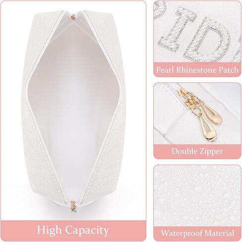 Etercycle Bride Letter Makeup Bag, Bride To Be Gifts Bling Pearl Rhinestone Patch Cosmetic Bag, Waterproof PU Travel Toiletry Bag for Bachelorette Party Women Wedding Bridal (Gold) in Kuwait