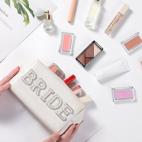 Etercycle Bride Letter Makeup Bag, Bride To Be Gifts Bling Pearl Rhinestone Patch Cosmetic Bag, Waterproof PU Travel Toiletry Bag for Bachelorette Party Women Wedding Bridal (Gold) in Kuwait