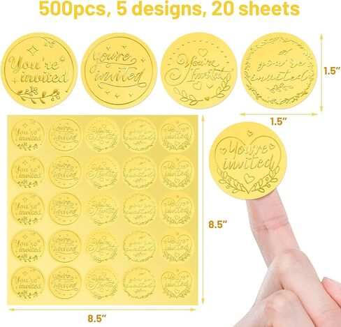 500Pcs Gold Embossed You're Invited Foil Seals for Wedding Invitation Stickers Wax Envelope Seals for Graduation Present Decoration in Saudi Arabia