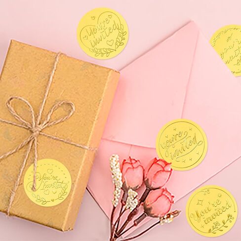 500Pcs Gold Embossed You're Invited Foil Seals for Wedding Invitation Stickers Wax Envelope Seals for Graduation Present Decoration in Saudi Arabia