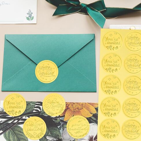 500Pcs Gold Embossed You're Invited Foil Seals for Wedding Invitation Stickers Wax Envelope Seals for Graduation Present Decoration in Saudi Arabia