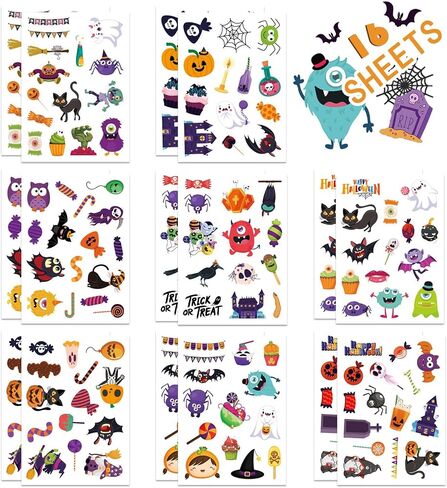 Halloween Stickers, (16 Sheets) Cute Ghost Bat Spider Vampire Stickers for Kids, Halloween Party Supplies for Cards/Scrapbooking/Envelopes/Gift/Home and Classroom Decor Stickers (Halloween) in Saudi Arabia