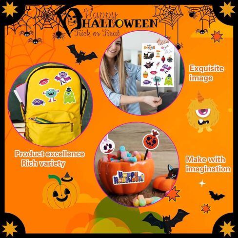 Halloween Stickers, (16 Sheets) Cute Ghost Bat Spider Vampire Stickers for Kids, Halloween Party Supplies for Cards/Scrapbooking/Envelopes/Gift/Home and Classroom Decor Stickers (Halloween) in Saudi Arabia