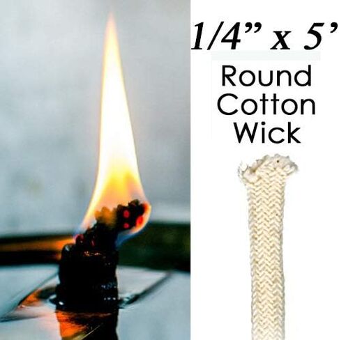 1/4" x 5' Wick It Up with US 1/4" Inch by 5' Feet Round Braided Cotton Replacement Wick Kerosene Alcohol Oil Lamp Candle Lamp Burner Lantern Stove 002 in Kuwait