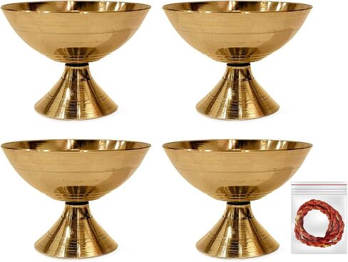 Satvik 2 Pc Set of Brass Handmade Pyali Diya Ornamental Oil Lamp Deepak Payali Deepam Kutthu Vilakku Indian Housewarming Return Gift Item in Saudi Arabia