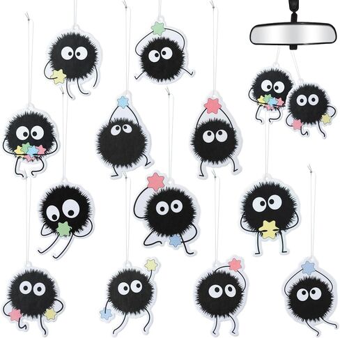 12Pcs Soot Sprites Car Air Fresheners, Cartoon Cute Car Hanging Incense Chips Decoration Trendy 6 Scents Aromatic Accessories Car Rearview Mirror Pendant Automotive Interior Decor in Kuwait