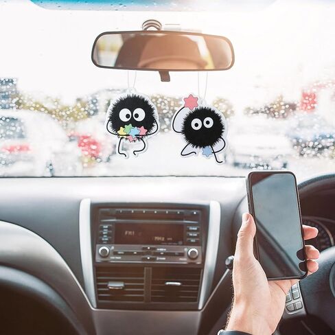 12Pcs Soot Sprites Car Air Fresheners, Cartoon Cute Car Hanging Incense Chips Decoration Trendy 6 Scents Aromatic Accessories Car Rearview Mirror Pendant Automotive Interior Decor in Kuwait