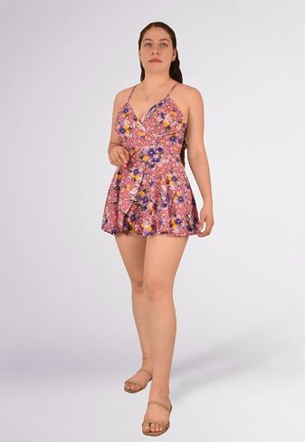 Jumper Dress Jumpsuit Skirt Short Women Casual, Black Flower in Saudi Arabia