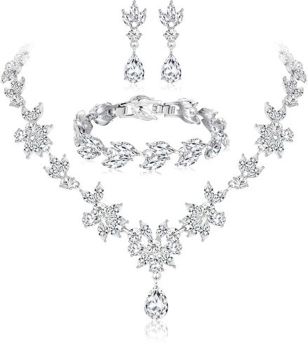 مجموعة مجوهرات الزفاف من Florideco للنساء من حجر الراين وقلادة وسوار ومجموعة من المجوهرات الكريستالية لوصيفة العروس in Kuwait