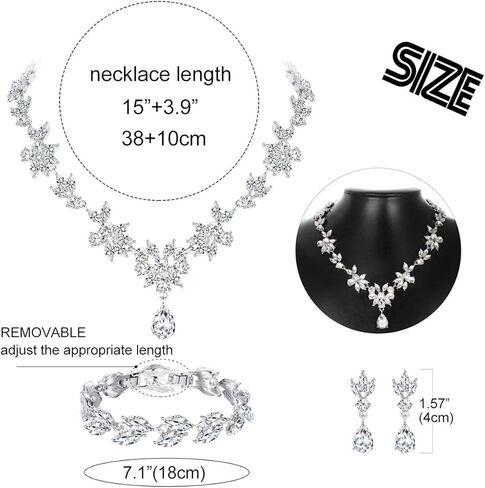 مجموعة مجوهرات الزفاف من Florideco للنساء من حجر الراين وقلادة وسوار ومجموعة من المجوهرات الكريستالية لوصيفة العروس in Kuwait