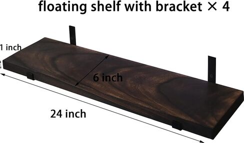 24 Inch Rustic Wood Floating Shelves for Wall Farmhouse Wooden Wall Shelves for Bathroom Kitchen Bedroom Living Room Set of 4 Dark Brown in Saudi Arabia