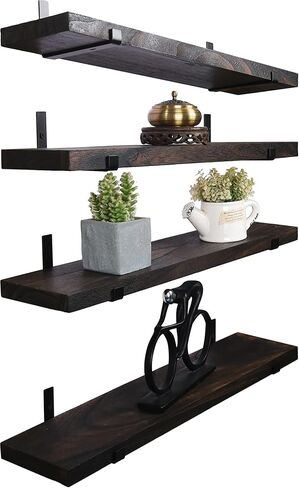 24 Inch Rustic Wood Floating Shelves for Wall Farmhouse Wooden Wall Shelves for Bathroom Kitchen Bedroom Living Room Set of 4 Dark Brown in Saudi Arabia