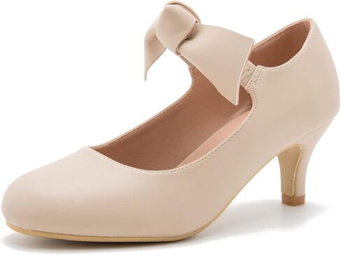 المرأة Bowknot ماري جين كعب منخفض هريرة مضخات مغلق اصبع القدم مطاطا فستان بحزام مكتب العمل الزفاف أحذية الحفلات in Kuwait